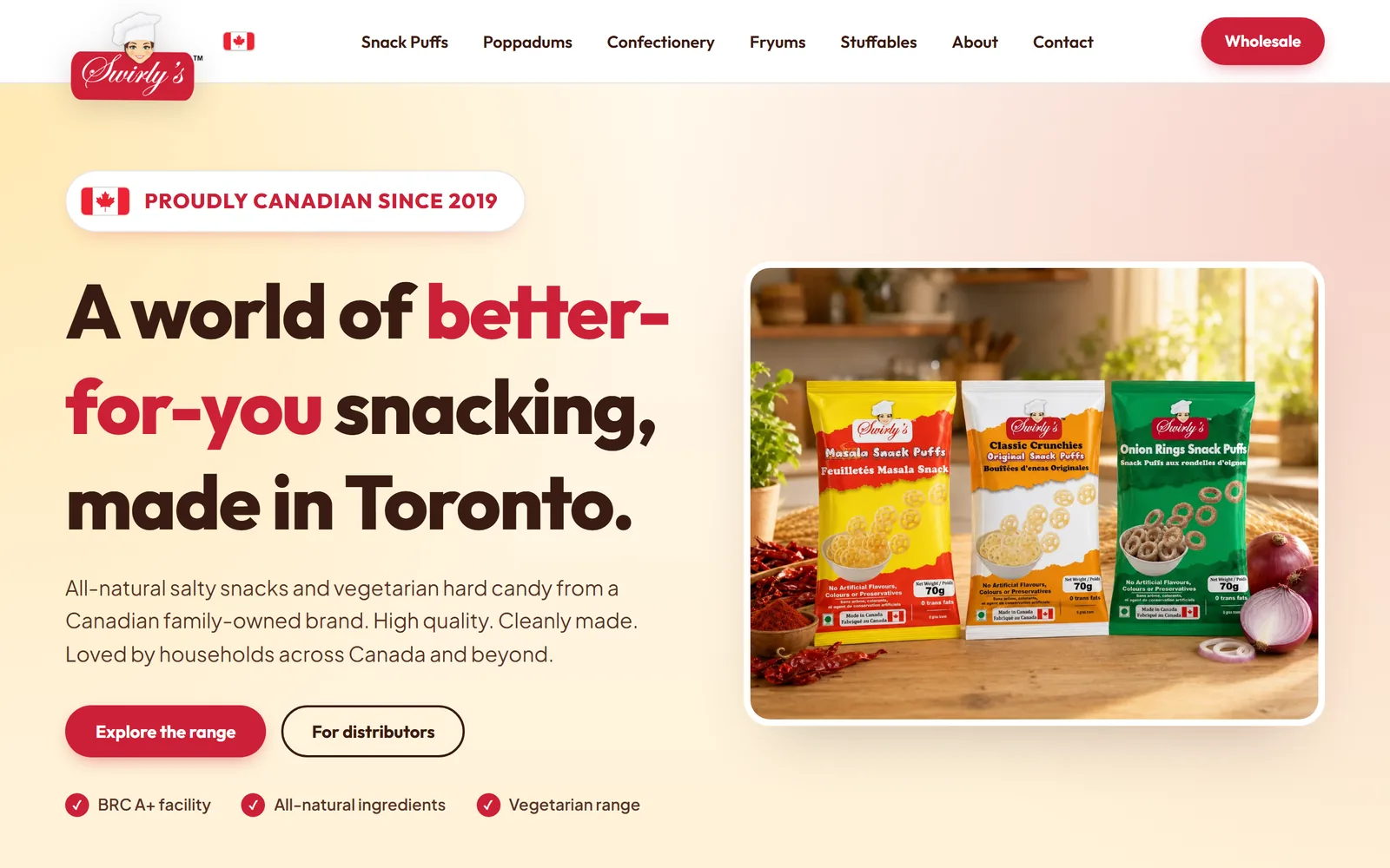 The redesigned Swirly's World homepage: spacious, product-led, modern