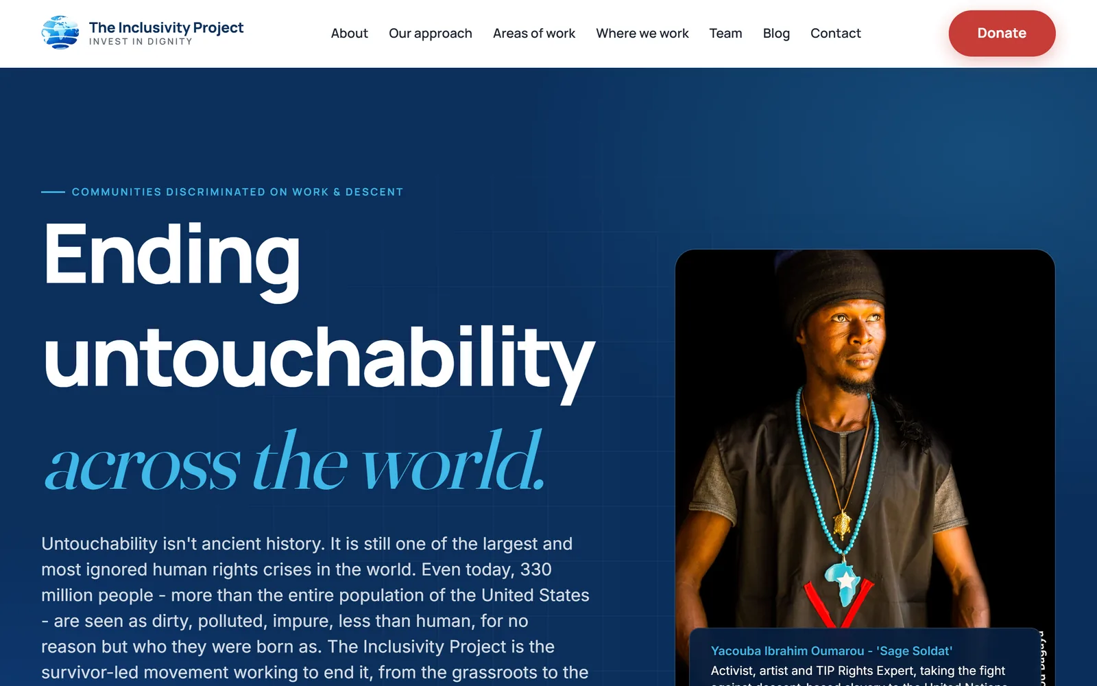 The redesigned Inclusivity Project homepage: one portrait, clear headline, room to breathe